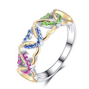 Anello a Cuore Bicolore con Cristalli per Donne, Elegante e Colorato, Accessorio Moda per Uso Quotidiano e Regalo - Product Image 1