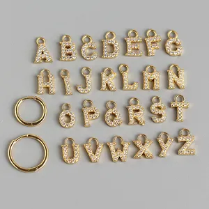 फैशन कान की बाली आभूषण 925 स्टर्लिंग चांदी 26 वर्णमाला पत्र के साथ छोटे हीरा ड्रॉप कान की बाली सोना मढ़वाया घेरा कान की बाली महिलाओं