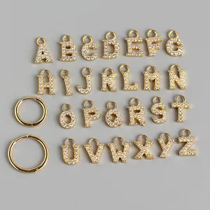 Mode Ohrringe Schmuck 925 Sterling Silber 26 Alphabet Buchstaben mit kleinen Diamant Tropfen Ohrringe vergoldete Creolen Frauen