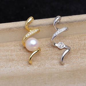 Pendentif en argent sterling 925 en forme de foudre pour femmes, pendentif en perle de 8 à 9 mm, sertissage vide, composants de bijoux DIY - Product Image 1