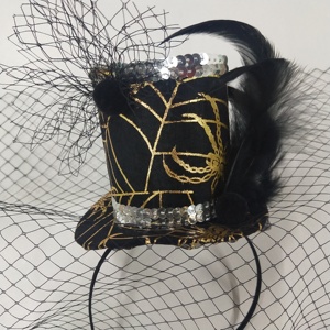 Accesorio de disfraces de fiesta, diadema de malla de araña negra dorada, diadema de telaraña, Mini sombrero de bruja de Halloween, diadema - Product Image 2
