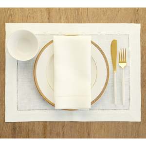 Manteles individuales de lino con dobladillo para equipos de adquisiciones de hoteles y resorts, con borde de hilo dibujado de una sola hilera para servicio de restaurante - Product Image 1
