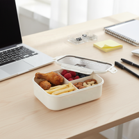 Boîte à lunch en plastique personnalisable avec logo, 3 compartiments, couvercle en PP anti-fuite, sans BPA, hermétique, compatible micro-ondes et lave-vaisselle, pour le stockage des aliments