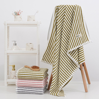 Serviette de bain en fibre de bambou à rayures, sans peluches, drap de bain doux pour la peau, serviette de plage très absorbante