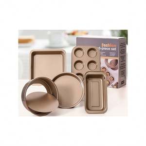 5PCS Steel <b>Bakeware</b> <b>Sets</b> with Round Cake Pan Round Pizza Pan Sheet Pan Reusable Baking <b>Sets</b> for Various Baking Gift - Product Image 1