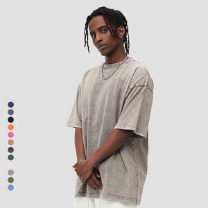 T-shirts personnalisés pour hommes 100% coton Streetwear surdimensionné 300gsm Crewneck Heavyweight Vintage Acid Washed T Shirt pour hommes - Product Image 1