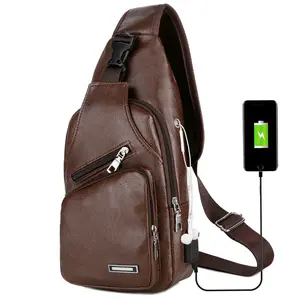 Hochwertige Herren Casual Fashion PU Leder Umhängetasche mit USB-Ladeans chluss Neuankömmling Herren Brusttasche Umhängetaschen