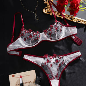 Transparante Kanten Korte Huidverzorgingskits Delicate Fee Set Vrouw 2 Stuks Sexy Bloemenborduurwerk Ondergoed Lingerie - Product Image 4