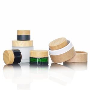 Ensemble d'emballages cosmétiques, flacons en verre givré pleine taille pour lotion avec couvercle en bois grainé, emballage cosmétique en bambou, couvercle en bambou - Product Image 4
