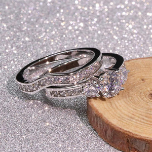 Nuovi Anelli Abbinati alla Moda, Anello Semplice con Zirconi per Donne, Placcato in Rame, Anelli Impilabili per Coppie - Product Image 4