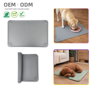 持ち運び可能な防水シリコン製ペット用（猫・犬）食器マット、食べ物や水がこぼれにくい縁付き、滑り止め付き犬用給餌マット - Product Image 1