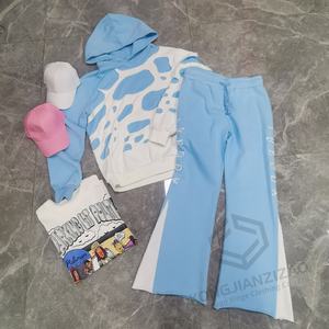 Fabrication sur mesure de pantalons évasés en molleton de coton et de sweats à capuche oversize vierges à double couche avec patchwork - Product Image 1