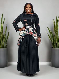 Robe de soirée plissée Miyake à imprimé floral grande taille, coupe ample, style occidental, pour femme, vente en gros - Product Image 5