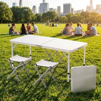 Ensemble table et chaises pliantes en aluminium robuste avec logo personnalisé, 5 pièces, léger, portable, réglable en hauteur, pour l'extérieur, avec valise de transport
