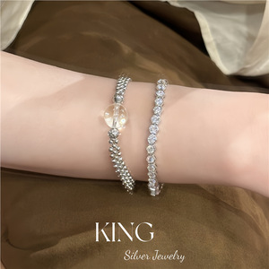 Bracelet élastique en perles de cristal King Silver Jewelry, plaqué argent S925, plaqué or, boule ronde, usage quotidien, unisexe - Product Image 4
