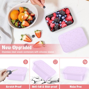 Boîte à bento en acier inoxydable sans BPA, conteneur repas portable à compartiment unique avec couvercle en silicone pour stockage au réfrigérateur - Product Image 4