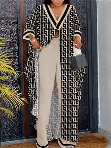 <span class=keywords><strong>Traje</strong></span> de Dos Piezas para <span class=keywords><strong>Mujer</strong></span>, Estilo Holgado con Mangas Murciélago, Cuello en V, Cintura Ajustable con Lazo, Diseño Moderno y Variado - Product Image 4