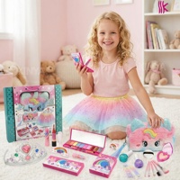 Ensemble de cosmétiques mignons pour filles, kit de maquillage non toxique et sûr avec sac de maquillage en plastique et jupe, emballé dans une boîte Kinyar X831 Flashing