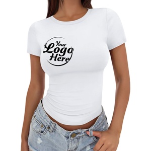 Camiseta de Alta Calidad para Mujer, Básica, de Manga Corta, Ajustada, Cuello Redondo, Corta, Suave, para Verano, Gimnasio, Moda - Product Image 1