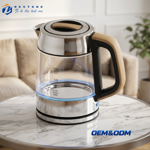 Bouilloire à eau en verre borosilicate 1,7 L avec poignée de style bois, élément chauffant dissimulé et arrêt automatique - Product Image 1