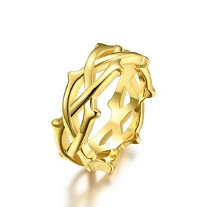 European American Style Thorny Vine Woven <b>Titanium</b> Steel <b>Ring</b> Silver Gold <b>Black</b> Unisex Everyday Wear Geometric Plant Design - Product Image 3