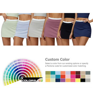 定制Logo高腰罗纹二合一运动裙女网球裙迷你健身房跑步运动服 - Product Image 4