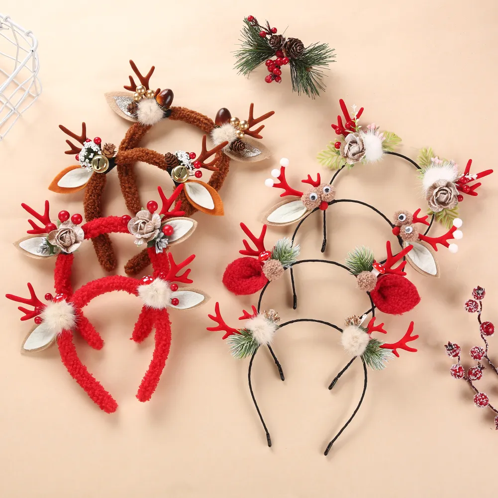 Vendita calda accessori per capelli di natale Jingle Bell peluche Hairband Cute Girls Antlers fasce per bambini