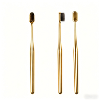 Brosse à dents souple plaquée or avec logo OEM et poils PBT pour le blanchiment des dents, usage adulte, usage domestique, outil de soin buccal manuel