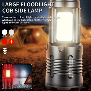 Cob Side Lamp Large Floodlight White And <b>Red</b> Light Rechargeable Led <b>Flashlight</b> For Camping Warning Use - Product Image 1