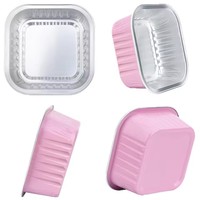 Moules à cupcakes en aluminium rose, mini carrés, avec couvercles, en PET, jetables, de qualité alimentaire, en pulpe moulée