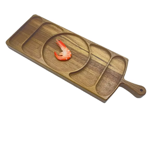 Plato de Madera de Acacia Ecológico, Rectangular, Color Marrón, para Servir Alimentos y Frutas, con 5 Divisiones, con Asa, Pintado a Mano, Natural - Product Image 6