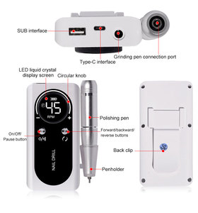 Ponceuse à Ongles <span class=keywords><strong>Électrique</strong></span> <span class=keywords><strong>Professionnelle</strong></span> Légère 35000 Tr/min Facile Utilisation Maison Salon Fiche US Rechargeable pour Gel Ongles - Product Image 6
