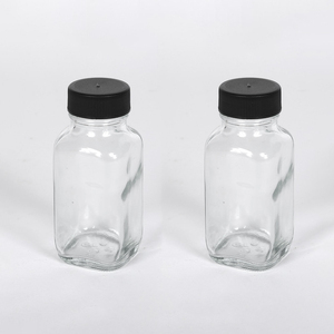 Petite bouteille en verre Shote carrée de 2oz Bouteilles de jus de gingembre réutilisables avec bouchons en plastique - Product Image 1