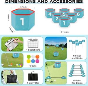 इनडोर और आउटडोर गोल्फ और यार्ड खेलों के लिए बच्चों और वयस्कों के लिए ग्रीन गोल्फ कोर्स सेट करने के लिए पोर्टेबल 9-होल - Product Image 2