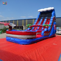 Toboggan aquatique gonflable de qualité commerciale de 20 pieds, couleur marbre bleu, avec piscine, pour jardin ou usage scolaire