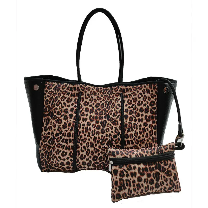 Neoprene Beach Bag Camo Neoprene Tote Bag With Pouch Leopard Printed Neoprene Weekender Bag DOMIL-1141862