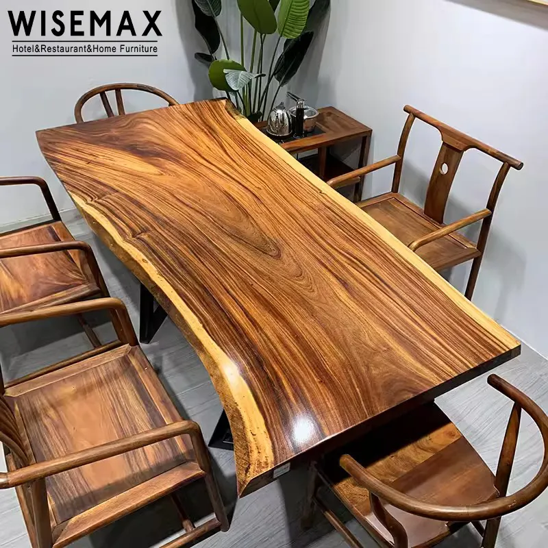 WISEMAX FURNITURE Industrial modern style furniture solid black walnut slab wood table live edge slab table top for dining room