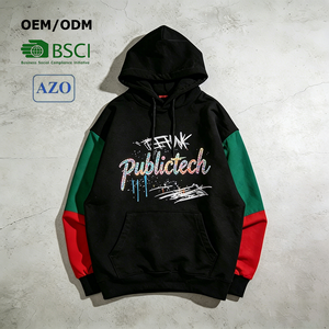 เสื้อฮู้ดดี้ผู้ชายแบบสั่งทำพิเศษ หนัก 480GSM ผ้าเฟรนช์เทอร์รี่ ตัดต่อสี พร้อมเชือกผูก ปักลายดิจิตอล ตัวอักษร ป้องกันขนร่วง มีกระเป๋า ผลิตตามแบบ OEM - Product Image 1