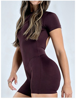 Combinaison de yoga sans couture à manches courtes et dos ouvert, effet push-up fessier, avec soutien-gorge intégré, pour femme - Nouvelle collection