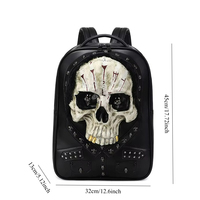 Sac à dos Cool Skull de luxe en cuir PU stéréoscopique, sac de voyage unisexe multifonctionnel de grande capacité pour l'extérieur