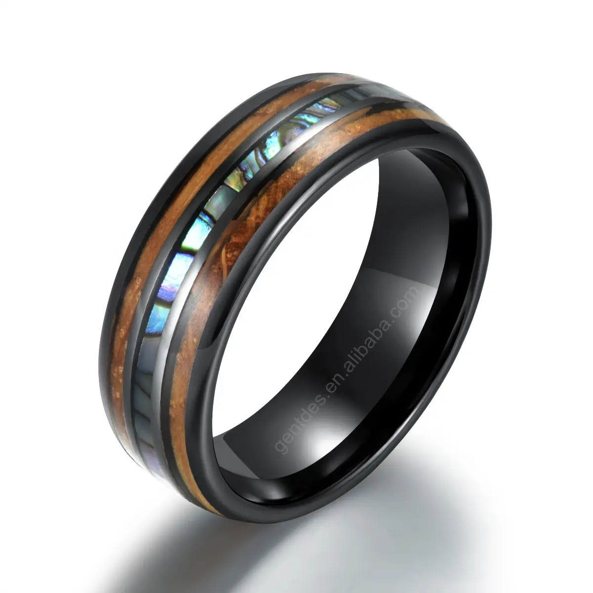 Gentdes Jewelry 8mm New Arrive Jewelry Ceramic Black Men Ring Whiskey Burl Wood Abalone Shell Inlay Wedding Bands Rings Jewelry