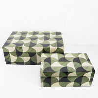 Boîte à bijoux en bois MDF Tuohuangniu, motif géométrique vert brillant, décoration pour la maison/le bureau/l'hôtel/l'appartement, présentoir de table