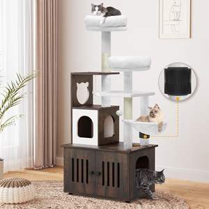 Arbre à chat moderne multifonctionnel 2 en 1 en bois avec enclos pour litière - Product Image 1