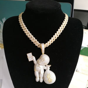 CN044 <span class=keywords><strong>Collana</strong></span> da <span class=keywords><strong>Uomo</strong></span> di Alta Qualità con Ciondolo a Forma di Sacchetto di Denaro in Ottone Dorato con <span class=keywords><strong>Pietre</strong></span> CZ, Gioiello Hip Hop Bling Bling - Product Image 2