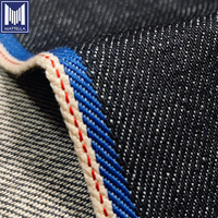Tissu denim sergé 100% coton japonais indigo bleu foncé, poids moyen 13oz, selvedge rouge, imprimé bleu, teint en fil, tissé pour garçons