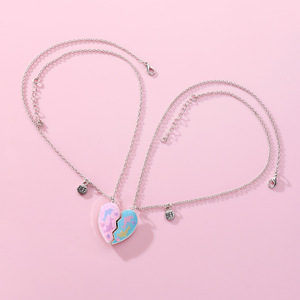 2 pcs/Set Meilleur Ami Collier Magnétique Coeur Saupoudrer dans le Coeur Pendentif Luminosité Dauphin Meilleur Ami BFF Collier pour Filles - Product Image 5