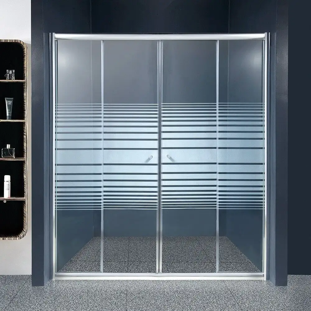 Penjualan langsung pabrik aluminium Sandblasted bergaris kaca geser pintu Shower untuk kamar mandi