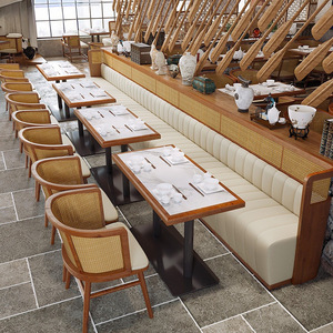Sofás y Sillas de Comedor de Madera Maciza Personalizados con Temática Nórdica para Restaurantes y Hoteles, Mesas con Tapa de Pizarra, Conjuntos de Mesa y Silla para Pared - Product Image 1