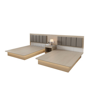Juego de Cama de Madera con Plataforma para Hotel, Tamaño Queen/King, con Cabecera Tapizada Integrada y Mesitas de Noche, para Dormitorios de Hotel de 3 Estrellas - Product Image 2