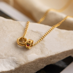 Gold Stainless Steel Rhinestone <b>Ring</b> Pendant <b>Necklace</b> Geometric Design Everyday Wear Bezel Setting - Product Image 4